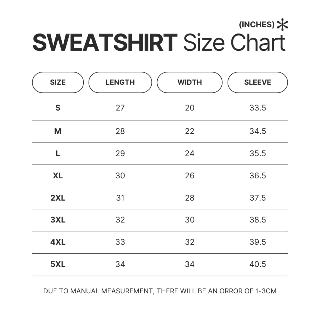 Sweatshirt Size Chart - Devilman Crybaby Merch